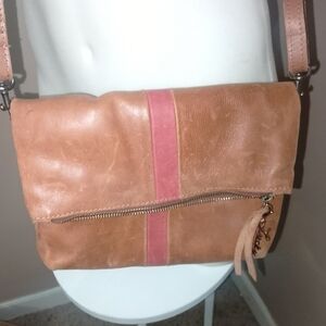 Stylish Tan and Pink Leather Crossbody Bag